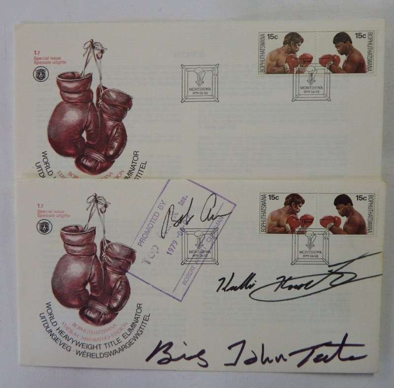 World heavy weight boxing FDC`s - One signed by Kallie Knoetze and Big John Tate