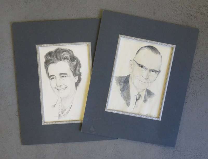 Pair of Riaan van den Berg 1974 Portrait Sketches of well known Gauteng music teacher and his wife