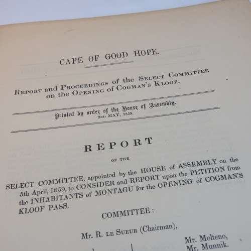 1859 Cape of Good Hope report of the select committee of the House of Assembly