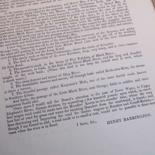 1857 Cape of Good Hope communication conveying a report of inspector BAIN on a proposed road