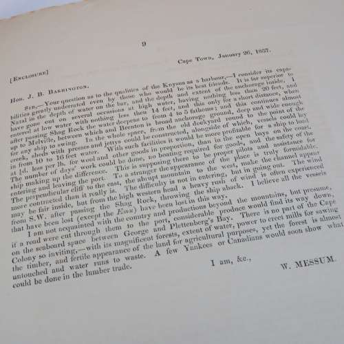 1857 Cape of Good Hope communication conveying a report of inspector BAIN on a proposed road