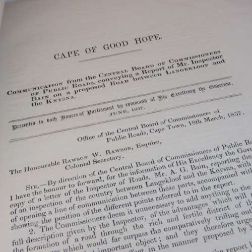 1857 Cape of Good Hope communication conveying a report of inspector BAIN on a proposed road