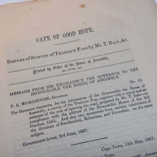 1867 Cape of Good Hope report if survey of Tradouw pass by Mr. T. Bain