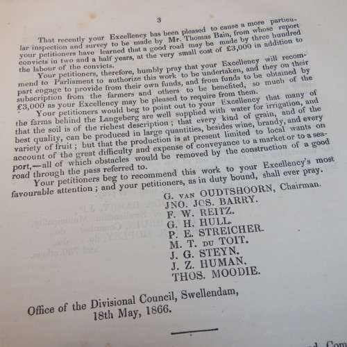 1867 Cape of Good Hope report if survey of Tradouw pass by Mr. T. Bain