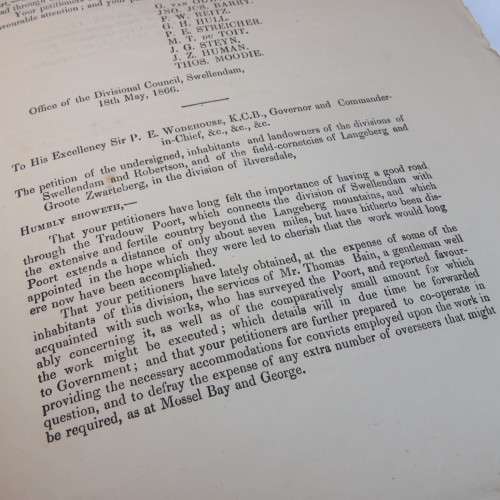 1867 Cape of Good Hope report if survey of Tradouw pass by Mr. T. Bain