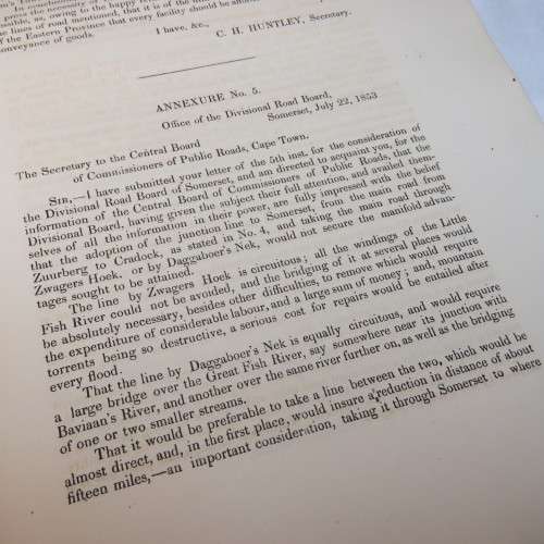 1856 Cape of Good Hope reports on the present state and estimated cost of the Zuurberg road