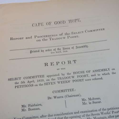 1859 Cape of Good Hope report of select committee on the opening of the Tradouw Poort