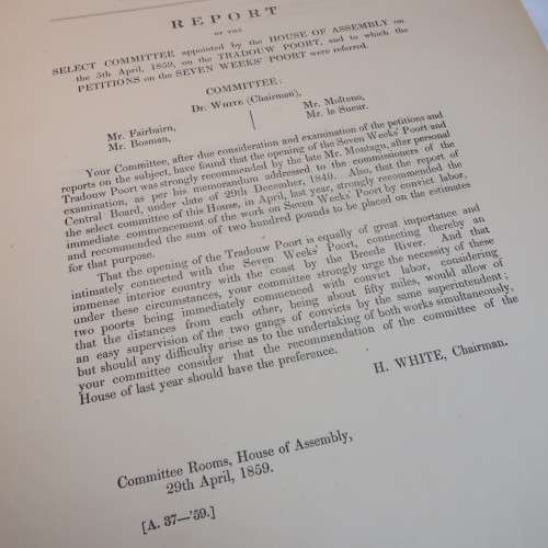 1859 Cape of Good Hope report of select committee on the opening of the Tradouw Poort