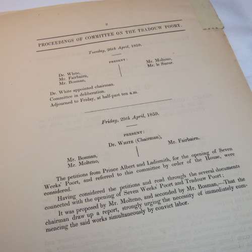 1859 Cape of Good Hope report of select committee on the opening of the Tradouw Poort