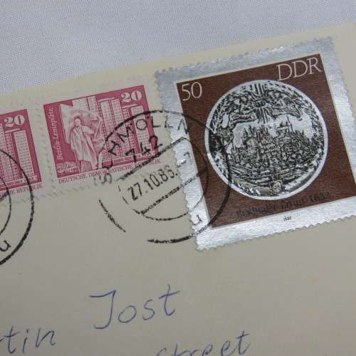 Postal History - Airmail cover from Schmolln, DDR to Paarl, South Africa with airmail tag