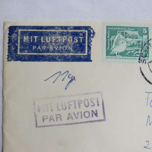 Postal History - Airmail cover from Schmolln, DDR to Paarl, South Africa with airmail tag