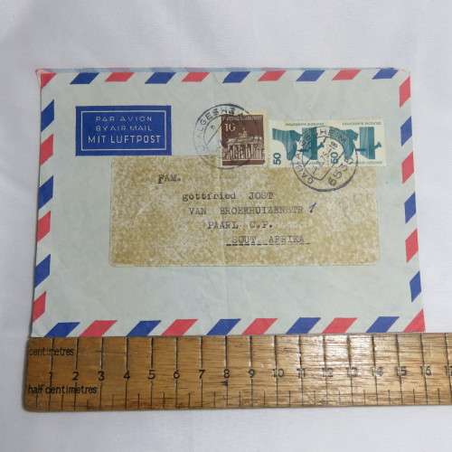 Postal History - Airmail cover from Gau-Algesheim, DDR to Paarl, South Africa with 3 DDR stamps