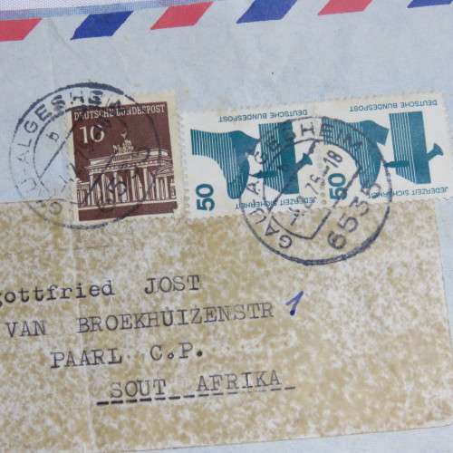 Postal History - Airmail cover from Gau-Algesheim, DDR to Paarl, South Africa with 3 DDR stamps