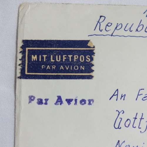 Airmail cover from Schmolln, DDR to Paarl, South Africa with airmail tag and Par Avion ink cancel