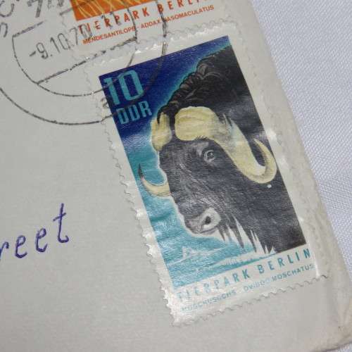 Airmail cover from Schmolln, DDR to Paarl, South Africa with airmail tag and Par Avion ink cancel