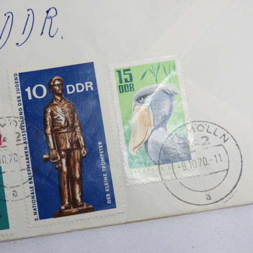 Airmail cover from Schmolln, DDR to Paarl, South Africa with airmail tag and Par Avion ink cancel