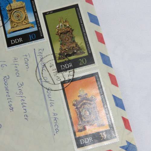 Postal History - Airmail cover from Schmolln, DDR to Paarl, South Africa with 3 DDR stamps