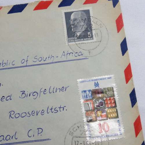Postal History - Airmail cover Schmolln, DDR to Paar, South Africa with 4 DDR stamps on front