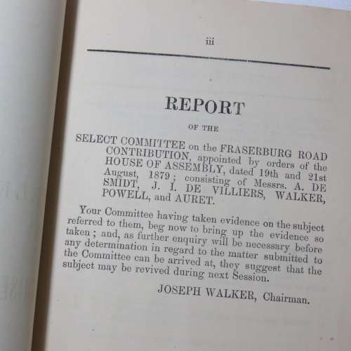 1879 Cape of Good Hope report ordered by the House of Assembly on the Fraserburg Road