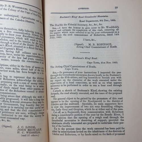 Original 1865 Cape of Good Hope Report of the select committee on the Bushman`s Kloof road