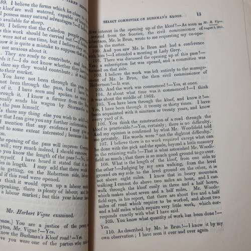 Original 1865 Cape of Good Hope Report of the select committee on the Bushman`s Kloof road