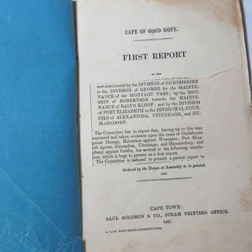 Original 1867 Report ordered by the House of Assembly of the Cape of Good Hope