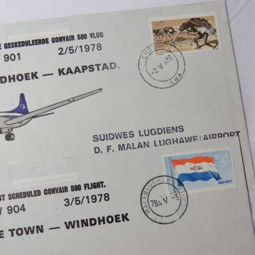 Lot of 2 Suidwes Lugdiens flight covers - Flight SW 904 and SW 901