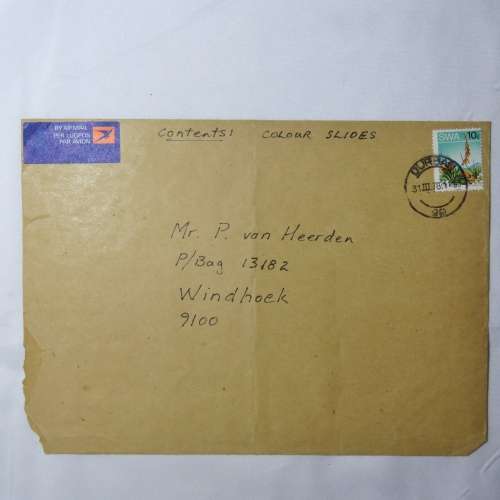 South African Airmail cover sent from Durban to Windhoek with SWA 10 cent stamp