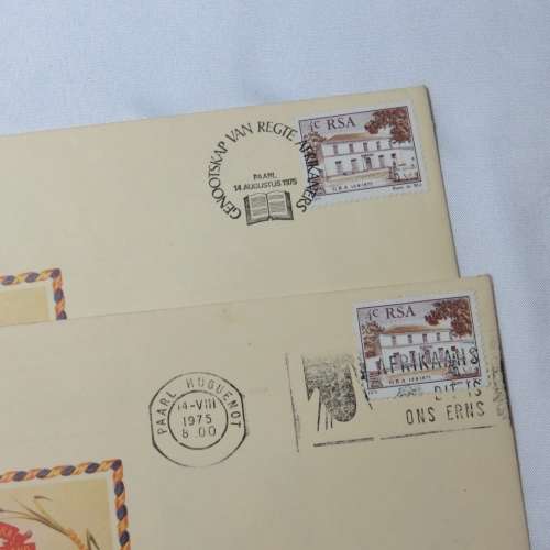 Pair of RSA No. 2.7 First day covers - Genootskap vir regte Afrikaners and Paarl Huguenot