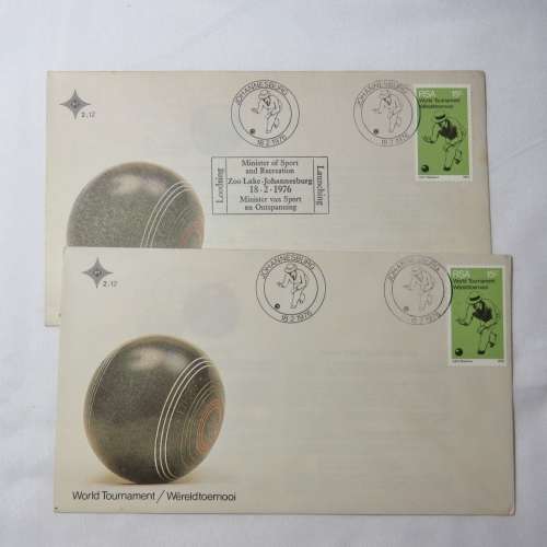 Pair of RSA 2.12 First day covers - One with Minister of Sport and Recreation Zoo Lake