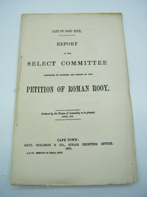 1873 Cape of Good Hope report on the petition of Roman Rooy regarding the erf of Frederick Bergsman