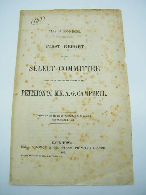 1866 Cape of Good Hope report on the petition of Mr AG Campbell - as per photo