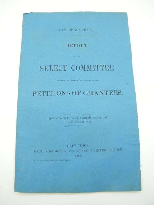 1866 Cape of Good Hope report on the petition of grantees regarding occupation of land