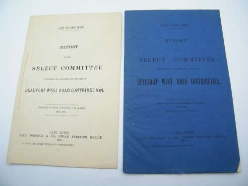 1880 and 1881 Cape of Good Hope report on Beaufort West Road Contribution - as per photo