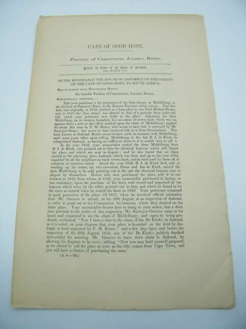 1958 Cape of Good Hope petition of Christoffel Jacobus Botha - as per photo