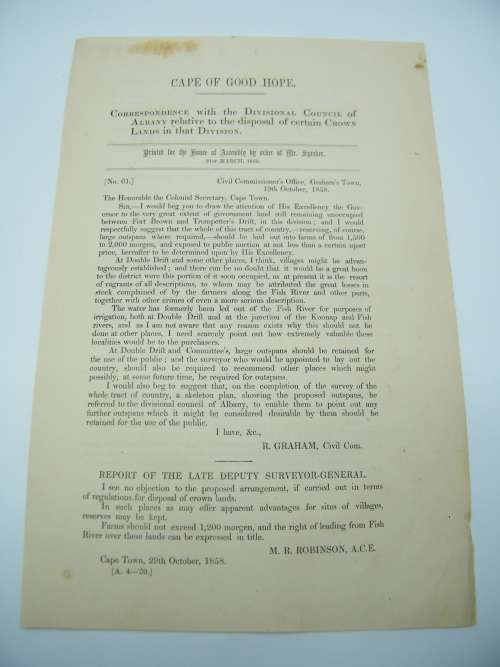 1859 Cape of Good Hope report on correspondence with the division Council ALBANY