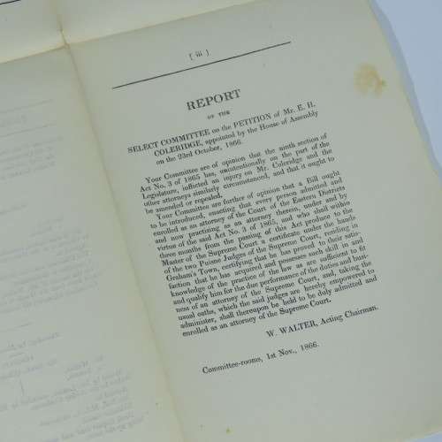 1866 Cape of Good Hope report of the select committee on the petition of Mr E.H. Coleridge