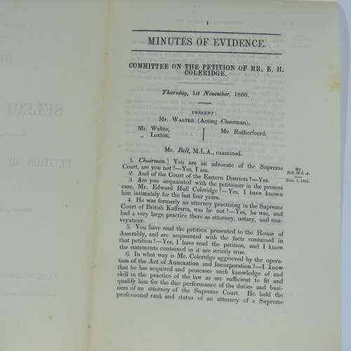 1866 Cape of Good Hope report of the select committee on the petition of Mr E.H. Coleridge
