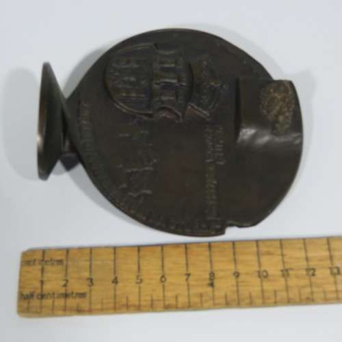 Bronze polish medallion with stone from church - Pogoria Pan Am Poland - International Glass Afloat