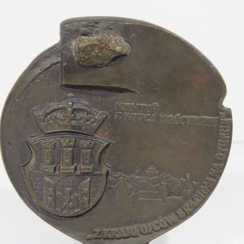 Bronze polish medallion with stone from church - Pogoria Pan Am Poland - International Glass Afloat