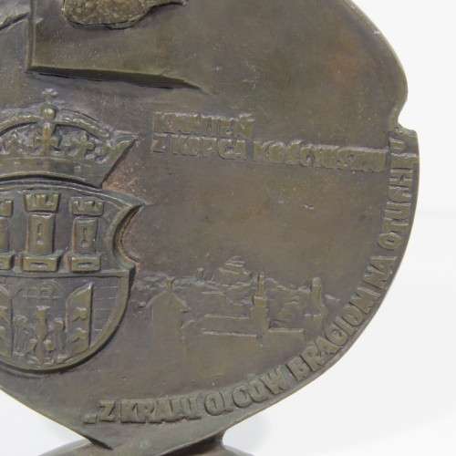 Bronze polish medallion with stone from church - Pogoria Pan Am Poland - International Glass Afloat