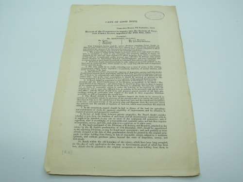 Original 1854 Committee report of the Cape of Good Hope into the system of selling Crown Lands