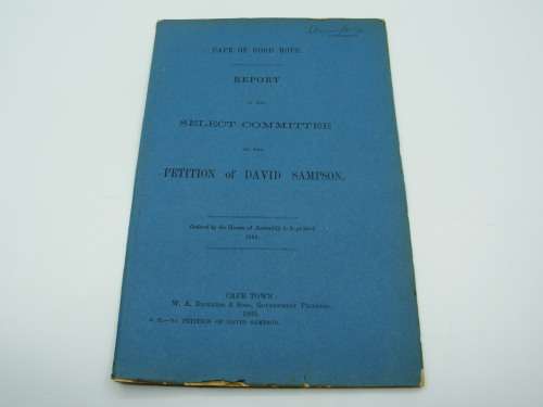 1883 Cape of Good Hope Report of the select committee on the petition of David Sampson
