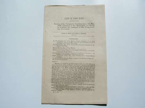 1873 Cape of Good Hope Report of the University Commissioners presented to the House of Assembly