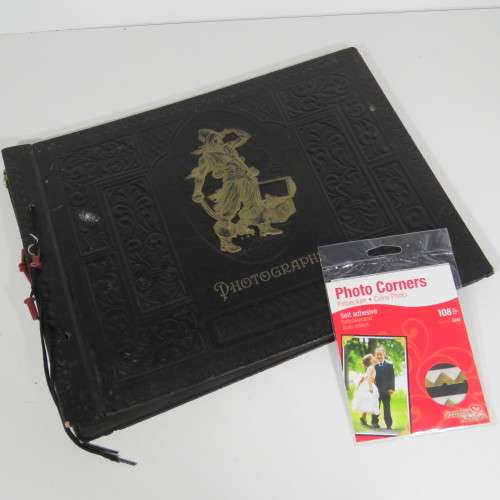 Empty vintage photo album - First half previously used - With pack of photo corners