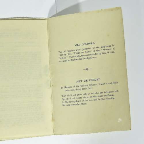 1931 Durban Light Infantry Souvenir Programme - Presentation of New Colours