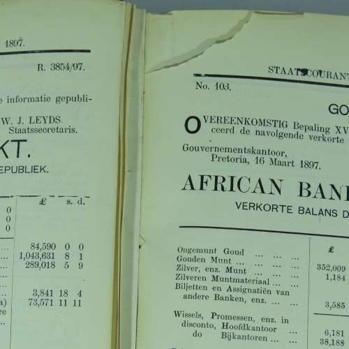 Bound Volumes of March, April and May 1897 Government Gazettes of the ZAR - Just before the Boer War