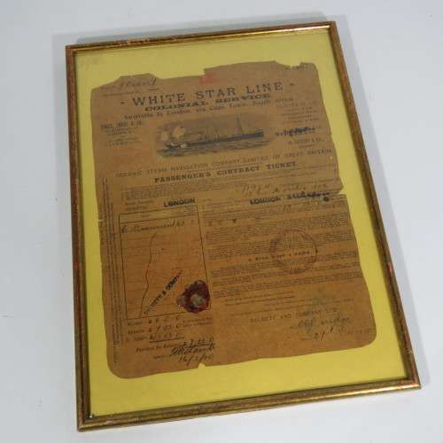 1900 White Star line colonial service ticket - Australia to London via Cape Town - 28cm x 38cm