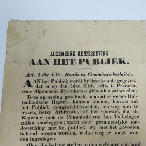General notice to the public of an meeting on 5 May 1864 with regard to the Welfare of the country