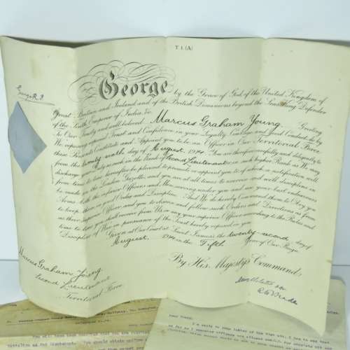 1914 (WW1 period) appointment certificate as an officer in the territorial force - Rare document